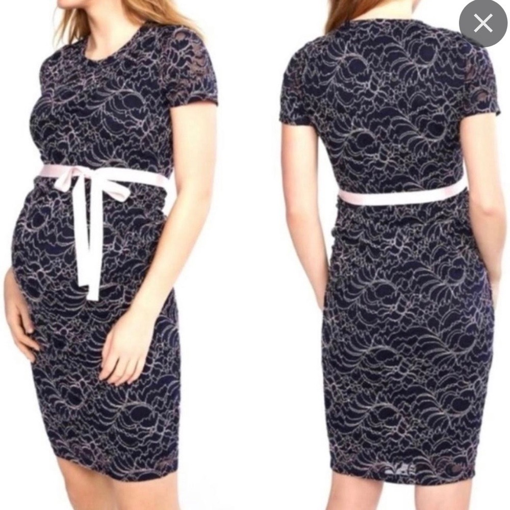 NWT Motherhood maternity gender reveal dress navy blue and pink size small